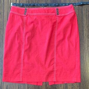 Women's Red Pencil Skirt with Buttoned Waist Detail